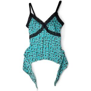 Vintage Teal and Black Geometric Camisole